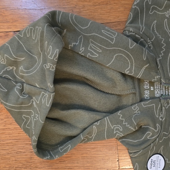 OKIE DOKIE TODDLER BOYS GREEN DINOSAUR ZIPPERED HOODIE SIZE 3T - Picture 3 of 8